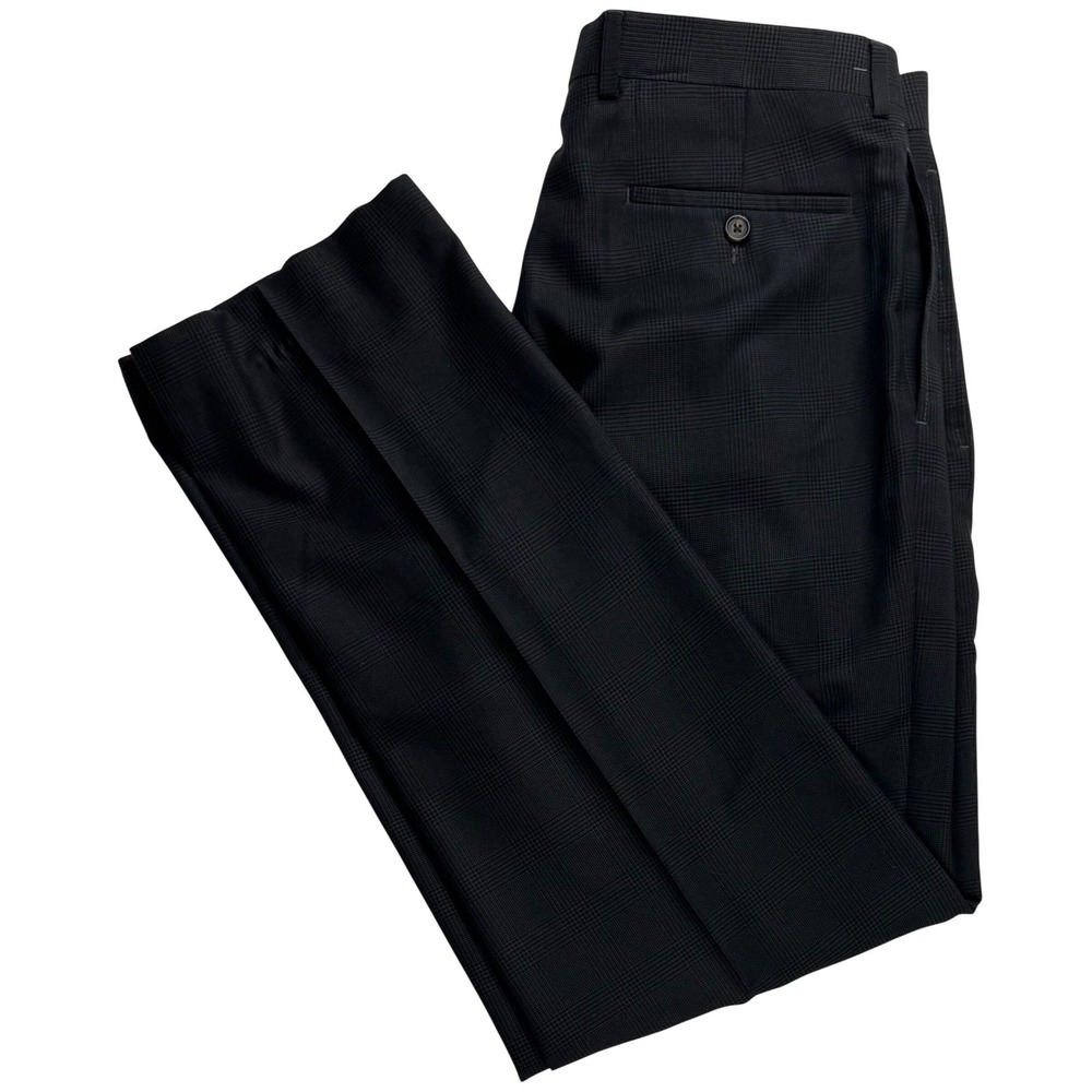 Ralph Lauren Mens Glen Plaid Dress Pants Black Gray Trousers 34x32 Flat Front